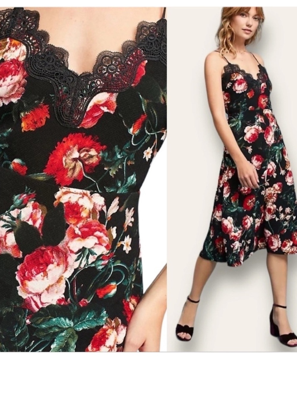 NWT Anthropologie Foxiedox Autumnal Midi Dress XS Black Floral